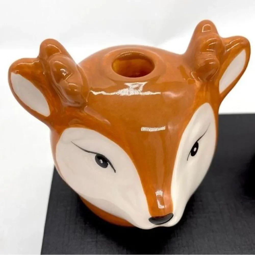 Nostalgic Vintage Inspired Retro Ceramic Reindeer Tiny Taper Candle Holders